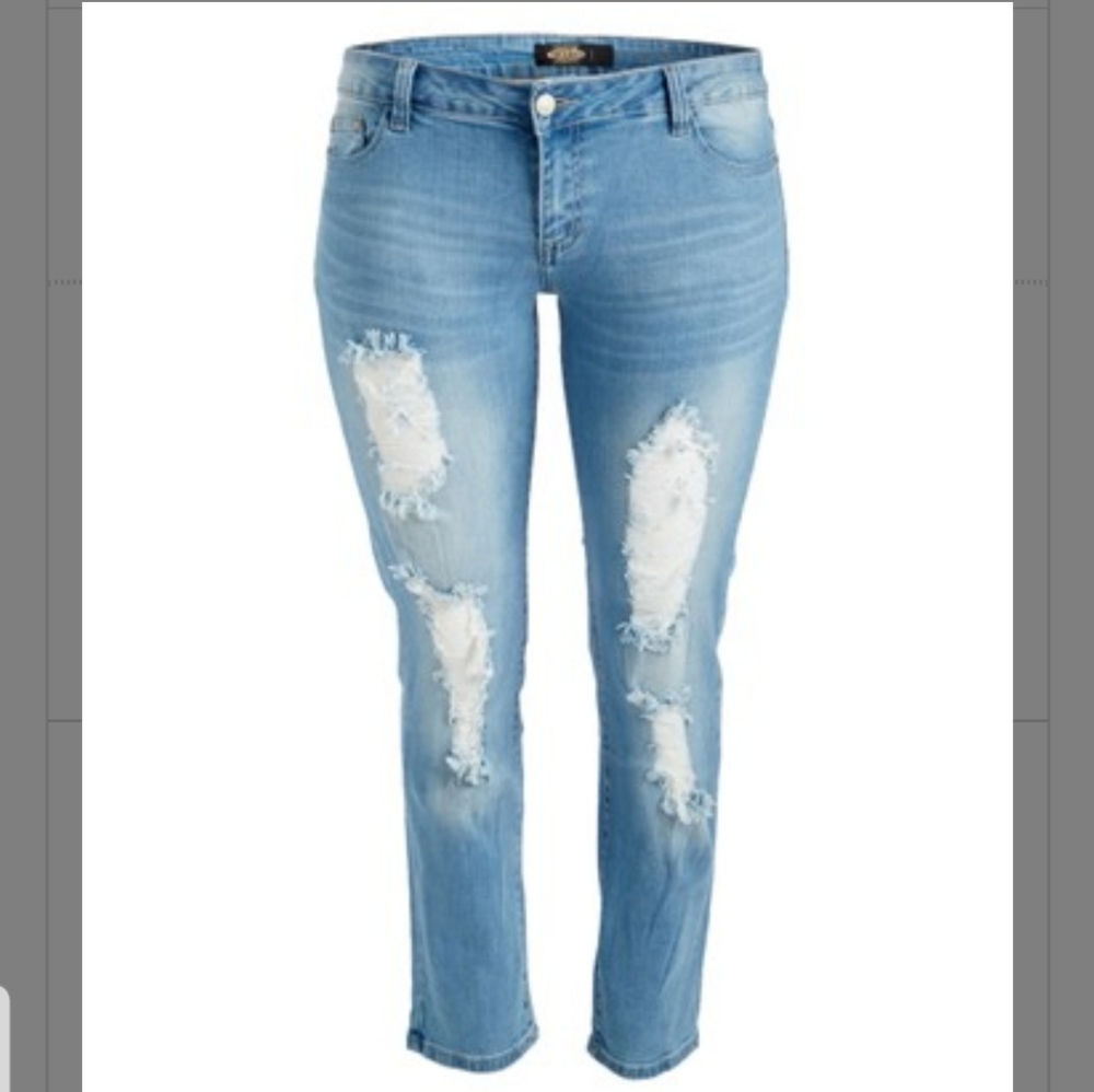 "BBA" Light Blue Distressed Skinny Jeans- Plus